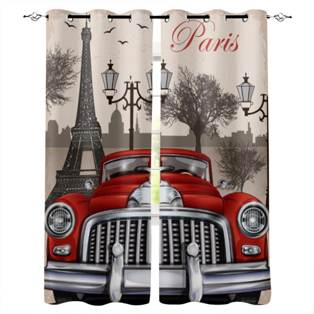 Bedroom Kitchen Curtain Vintage Classic Antique Car Retro Window Curtains for Living Room Decorative Items