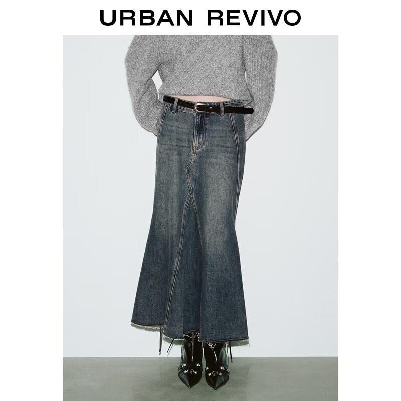 

UR Women s Washed Raw Edge Irregular Denim Skirt S