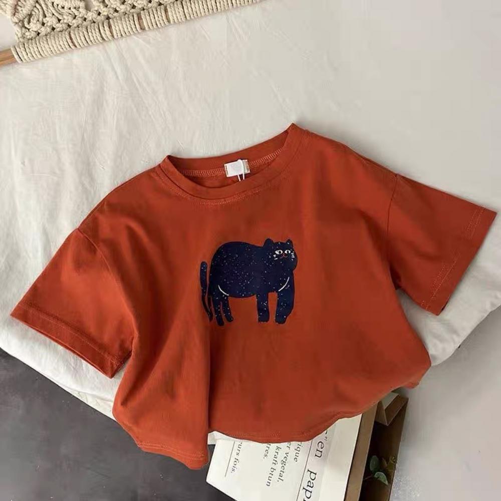 

Summer Kids Cartoon Print Short Sleeve TShirt Boys And Girls Casual Fashion Cute Round Neck Tops Toddler Simple Versatile Tees 100