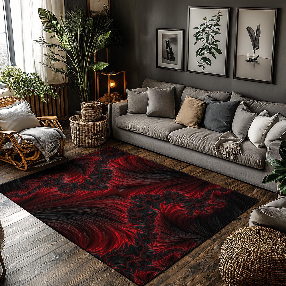 

Red Black Bohemian Area Rug, Tribal Pattern Carpet for Living Room, Soft Non-Slip Sofa Mat with Cozy Home Decor 50x80cm