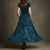 Women Vintage Velvet Patchwork Elegant Style Belted Waist Flared Long Dress Maxi Dress with Belt Casual Boho Style
