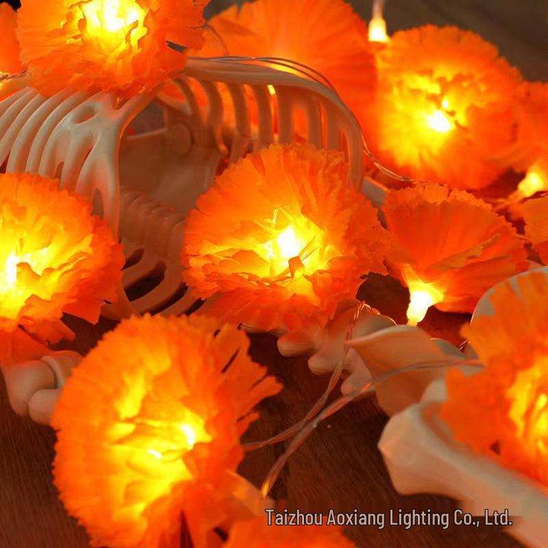 Halloween LED String Lights - Pumpkin, Spider, Ghost, Horror Decor, Marigold Colored Small Lights