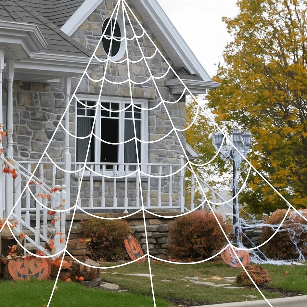 5M/7M Halloween Triangle Spider Web Extra Large Giant Spider Web Scary Lawn Spider Web Indoor