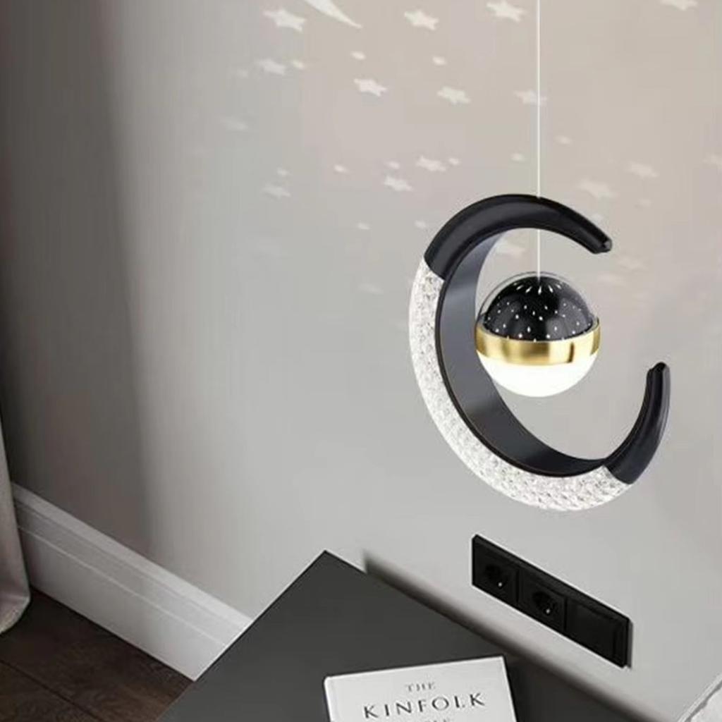 LED Gold Acrylic Moon Bedside High Translucent Shade Pendant Light for Dining Room, Bedroom Home Decor, Adjustable Pendant