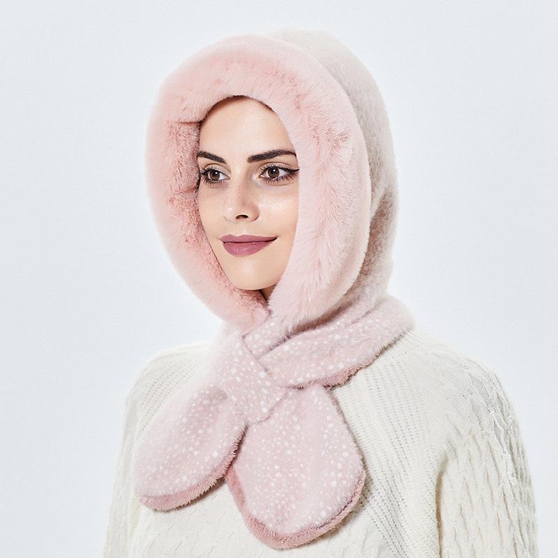 Čepice Dámská Zimní univerzální se šálou Jednodílná čepice Plyšová pulovrová čepice větruodolná zesílená teplá čepice