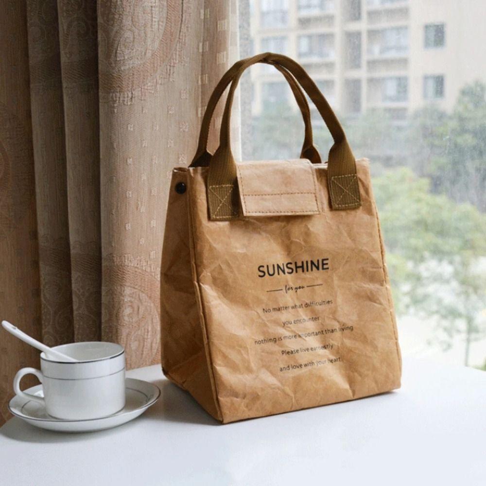 Borsa Pranzo Portatile in Carta Kraft Grande Capacità Borsa Termica per Alimenti Borsa Scatola Pranzo in Carta Donna