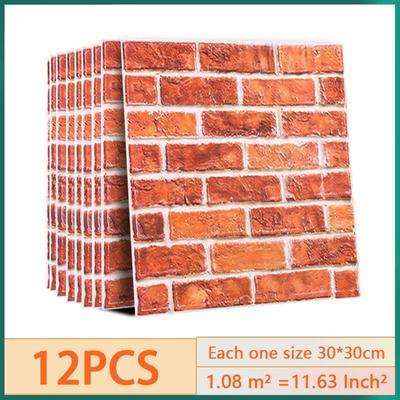 12pcs Wall Sticker 3D Brick Self-Adhesive PVC Wallpaper for Bedroom Waterproof Toilet Stickers DIY Home Wall Decor
