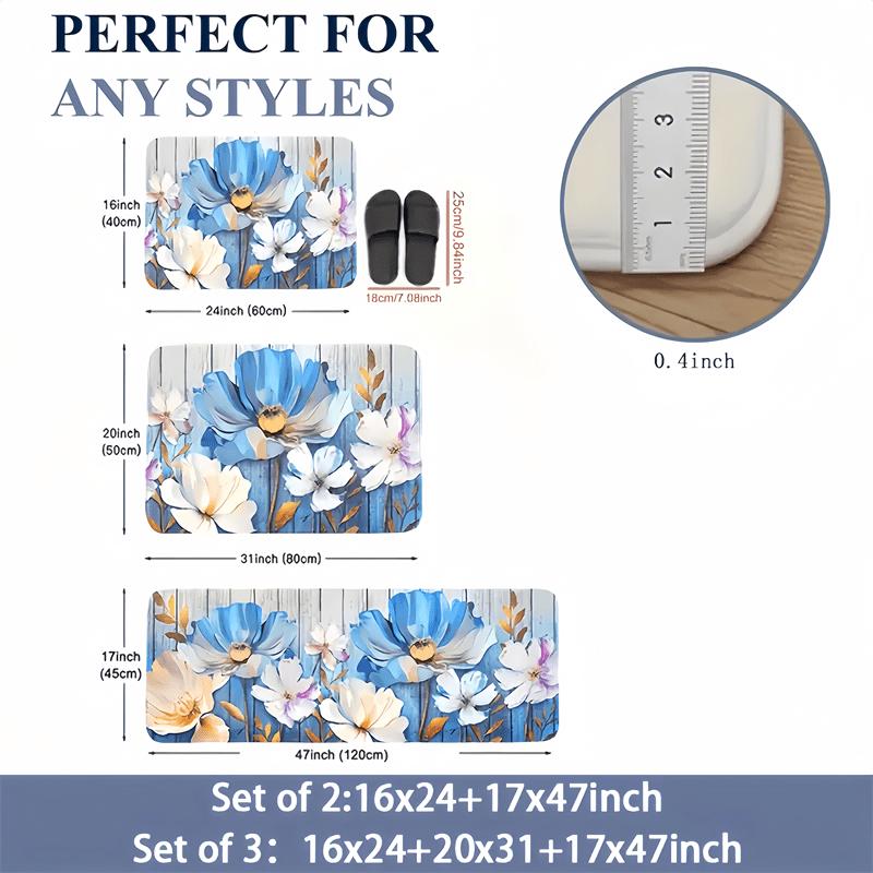 1 Stück Anti-Ermüdungs-Küchenteppiche, Bunte Blumenmuster Wasserdicht Rutschfest Dick Gepolsterte Küchenmatte Hochbelastbare Komfort-Stehmatte für Küche