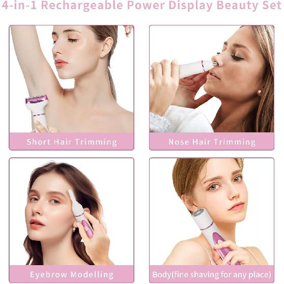Wet & Dry Electric Razor for Women Men,4 in 1 Rechargeable Led Display Electric Shaver and Facial Hair Remover,Painless Ladies Body Razors for Nose