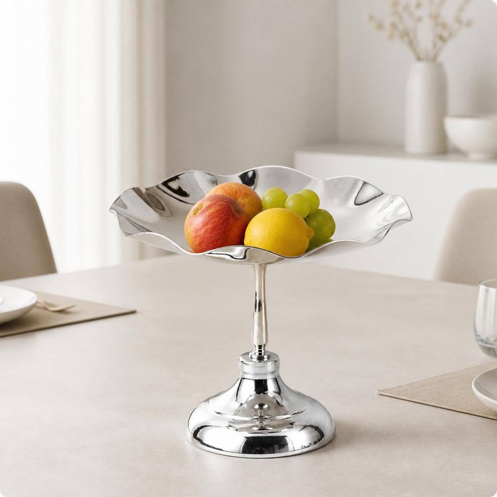 Lotus-Shaped Pedestal Fruit Dish Sculptural Holder Countertop