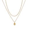 December Birthstone Double Stacked Necklace Women'S Rectangular Pendant December Birthstone 18K Real Gold Plating