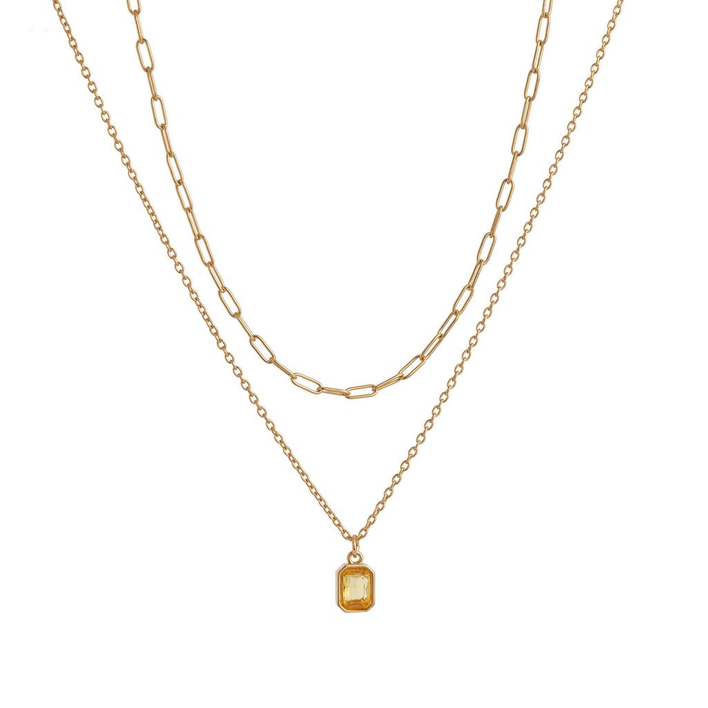 December Birthstone Double Stacked Necklace Women'S Rectangular Pendant December Birthstone 18K Real Gold Plating