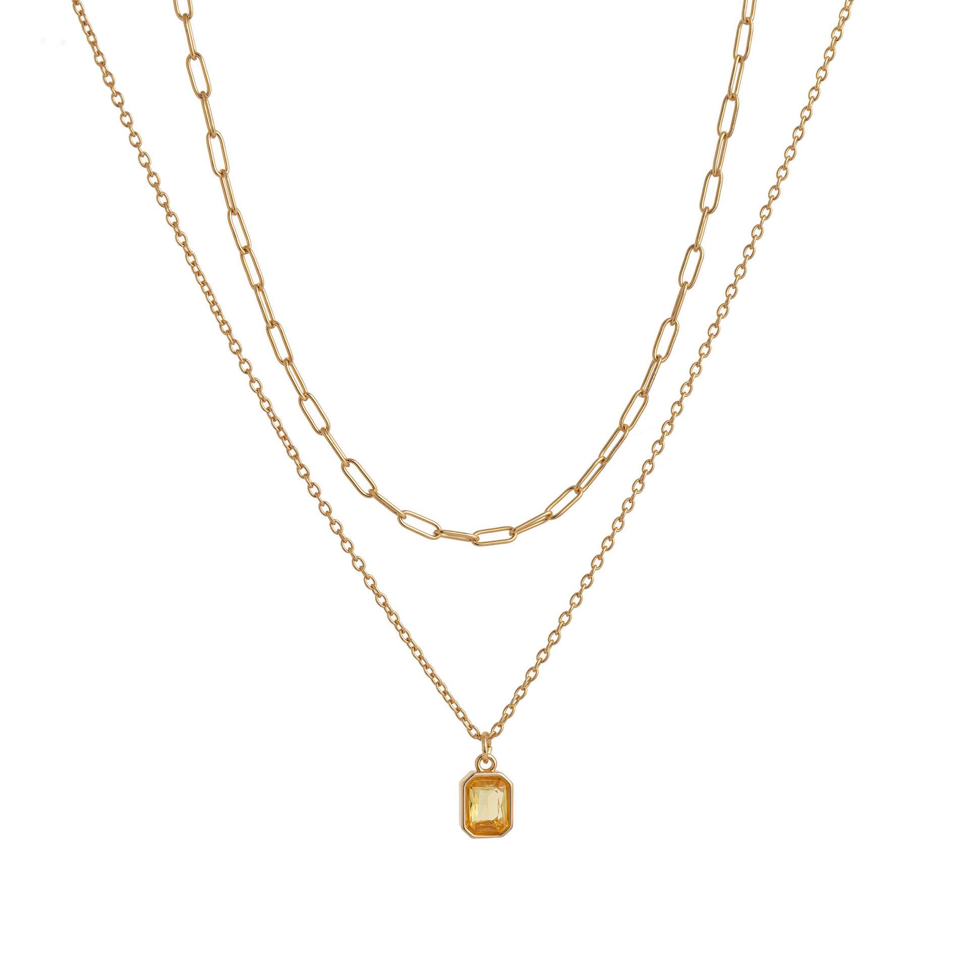 

December Birthstone Double Stacked Necklace Women S Rectangular Pendant December Birthstone 18K Real Gold Plating