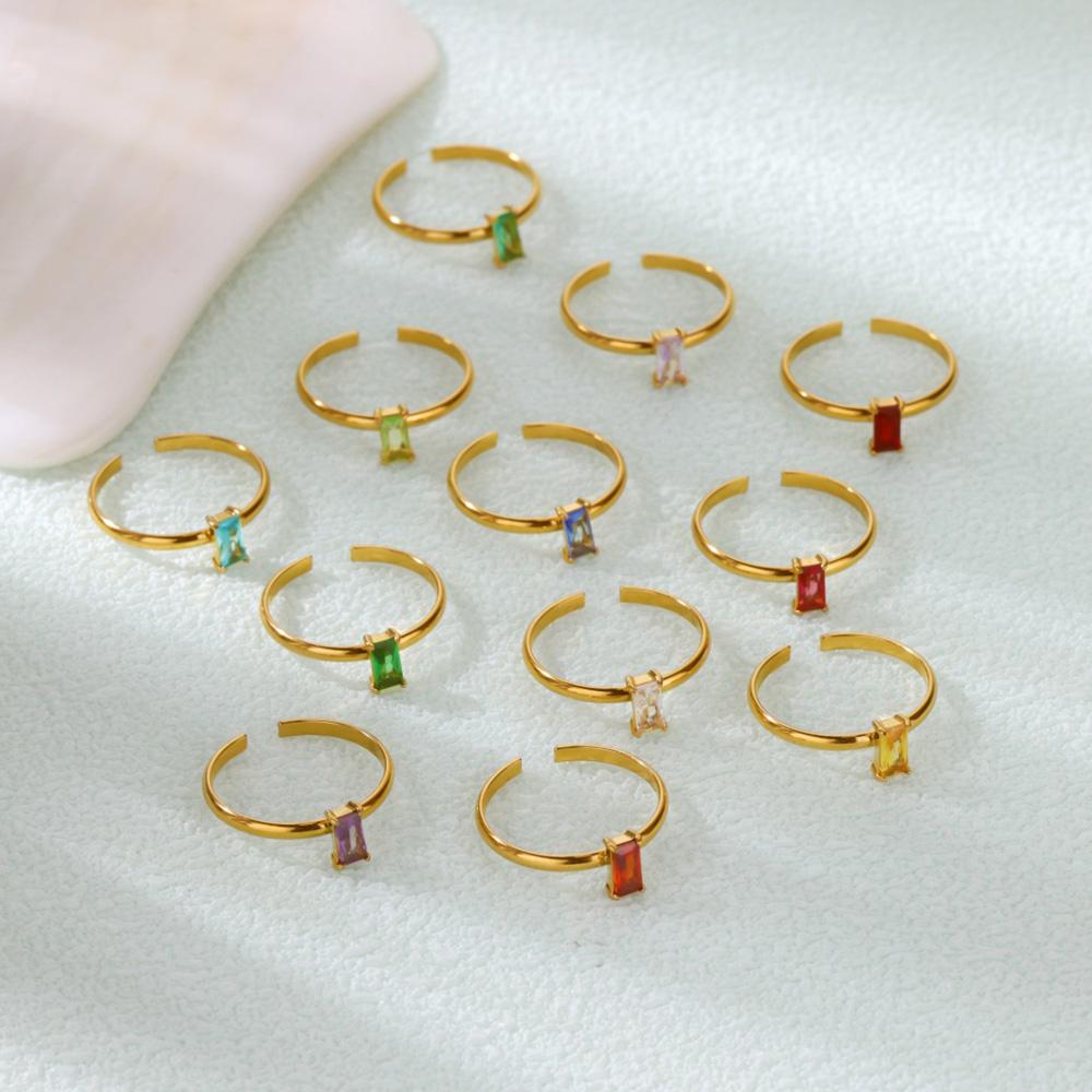 Chic Geometric Square Stone Rings For Women Fashion Birthston Birthday Party Gold Color Opening Ring Jewelry Elegant Her Gift