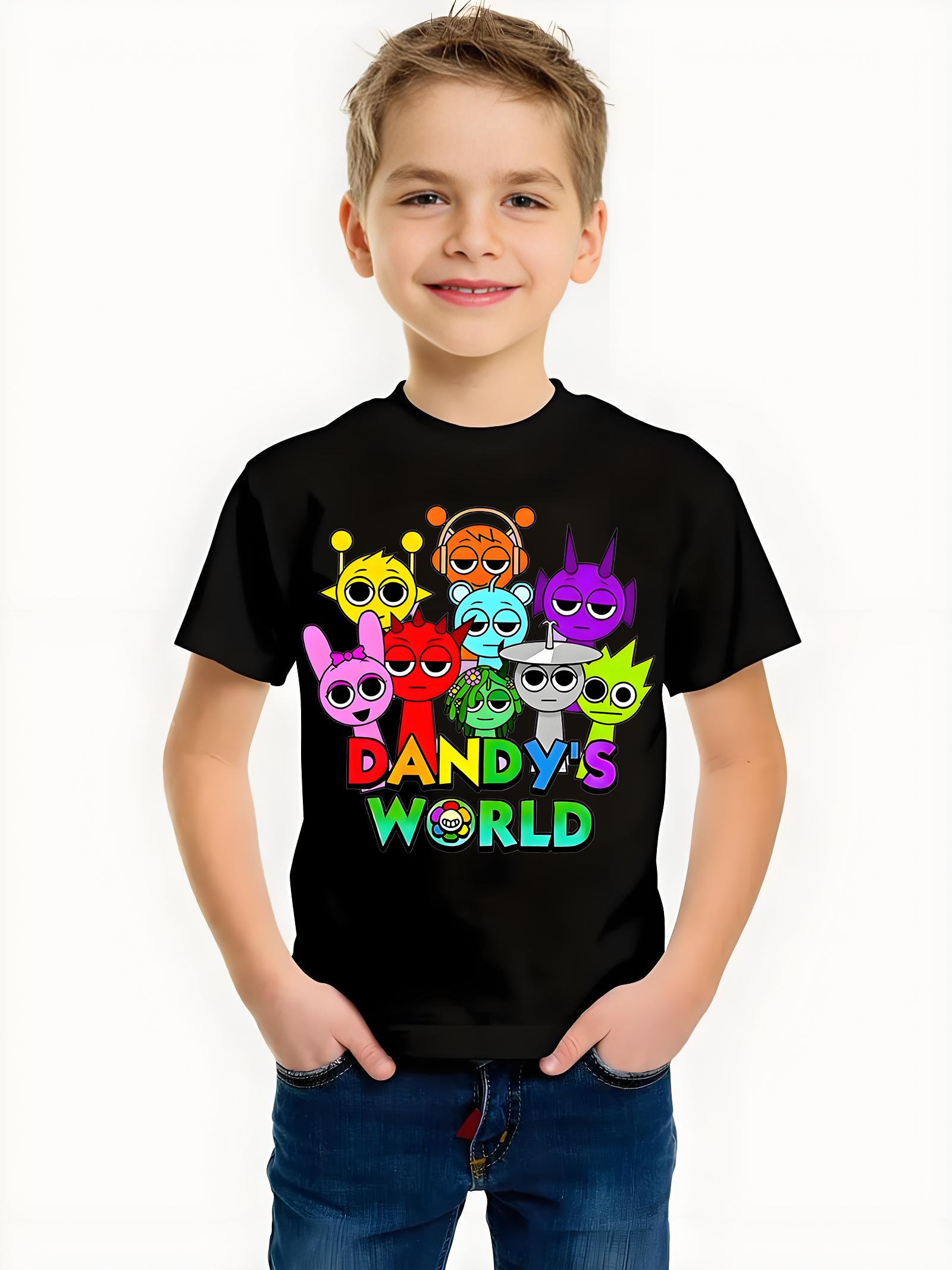Incredibox Sprunki Dandy's World - Kinder bedrucktes T-Shirt Für Jungen und Mädchen (Unisex) - Bequemes lässiges Oberteil mit kurzen Ärmeln 130 beige