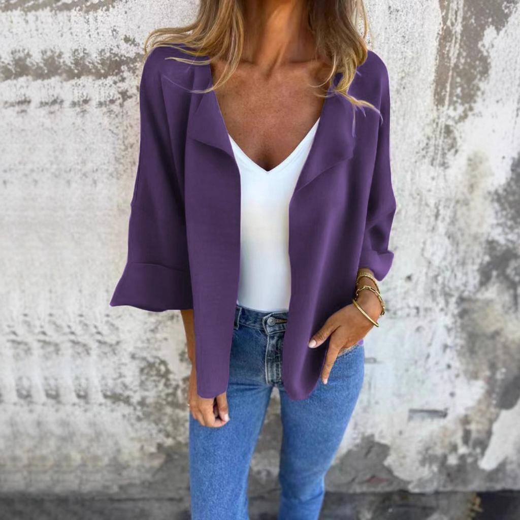 Women's Casual Solid Color Faux Suede Lapel Cardigan Coat For Spring Autumn