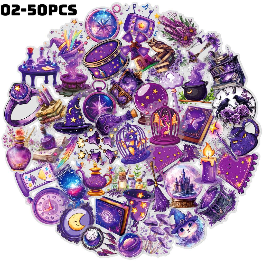 50Pcs/Set Purple Magic Planet PET Clear Stickers Waterproof DIY Fashion Decals Journal Stickers (2 Styles)
