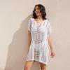 EDOLYNSA Chic Sexy White Hollow Out Knitted Beach Wear Beach Dress House Robe Lounge Around Comfy Swimsuit Cover-up Q1648