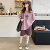 Elegante Set Estivo Sportivo a Due Pezzi per Ragazze 2024: Completo Casual a Maniche Corte per Bambini Grandi