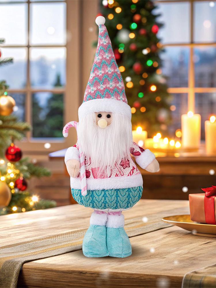 Retractable Christmas Doll with Retractable Legs Pink Santa Claus Snowman Elk Standing Doll for Home Display and Festive Window