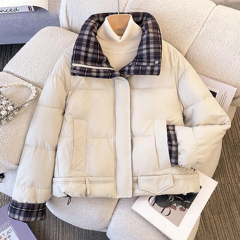 

Модные зимние куртки женские короткие парки со стойкой воротником толстые теплые повседневные женские пальто 2XL бежевый