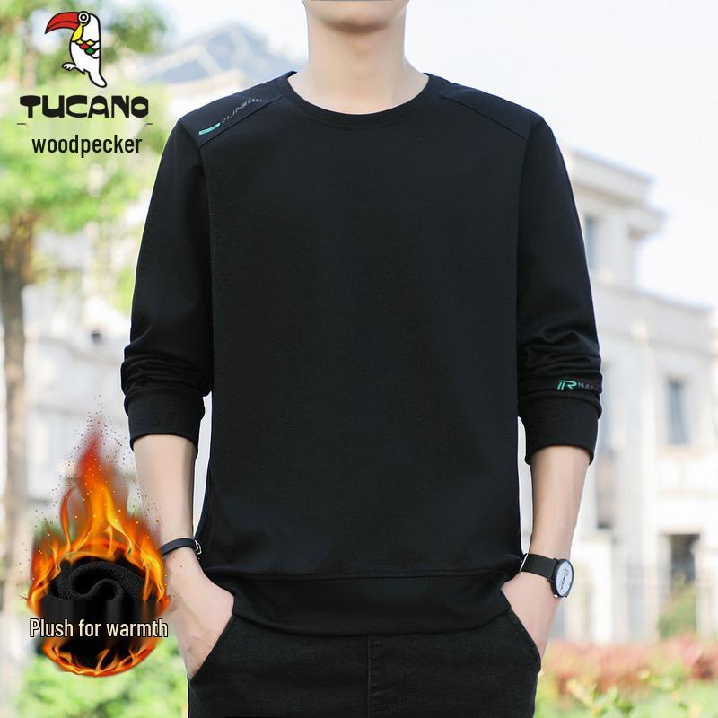 Woodpecker Men's Fleece-Lined Crew Neck Sweatshirt, Plus Size, Long Sleeve, Autumn/Winter 2024