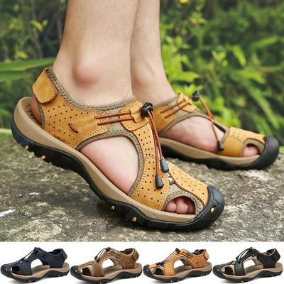 Sandalias de playa para hombre de talla grande 38-48 de piel de vaca de verano, zapatos de agua para exteriores para hombre