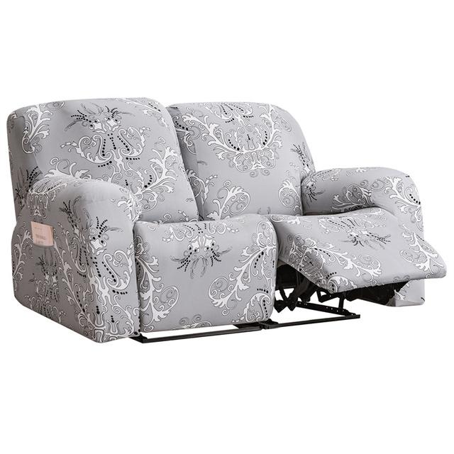 Stampato Copripoltrona Relax Elasticizzato 4 Pezzi – Copertura Per Poltrona Reclinabile Con Tasche, Antiscivolo, Spandex Grigio