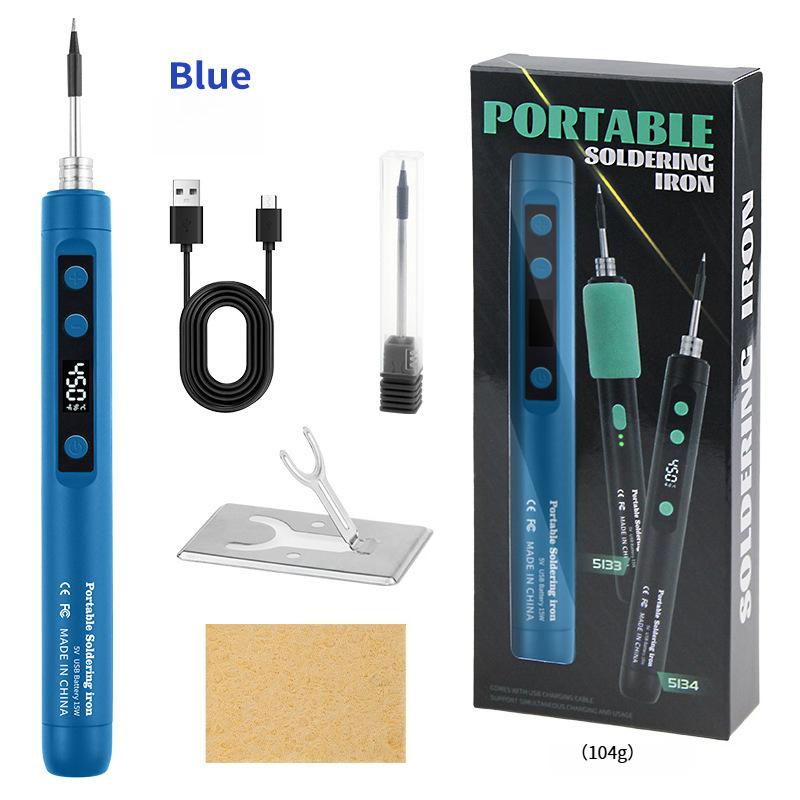Portable Digital Soldering Iron Kit 5V/15W USB Fast Heating 180-450°C Adjustable Temp with Tips for Circuit Repair