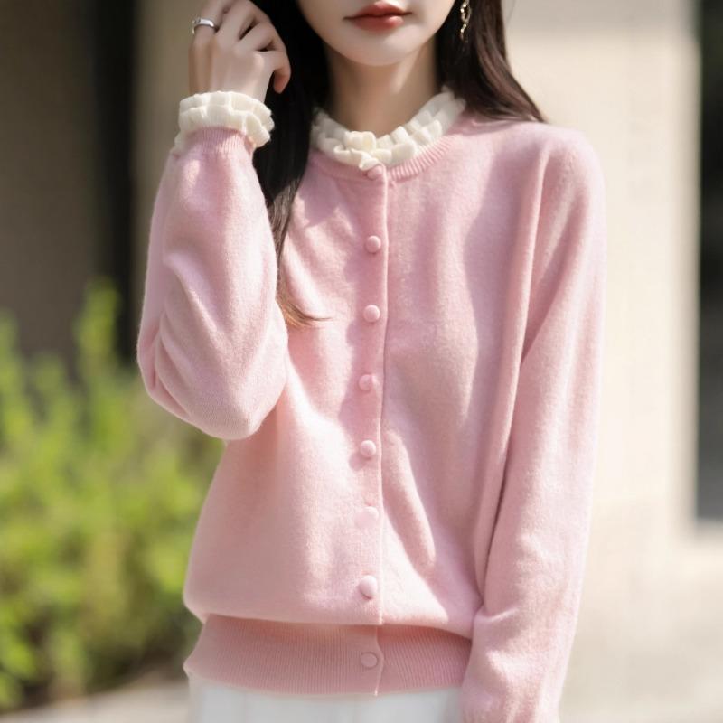 Vintage Ruffled Knit Cardigan Casual Autumn Winter Outerwear
