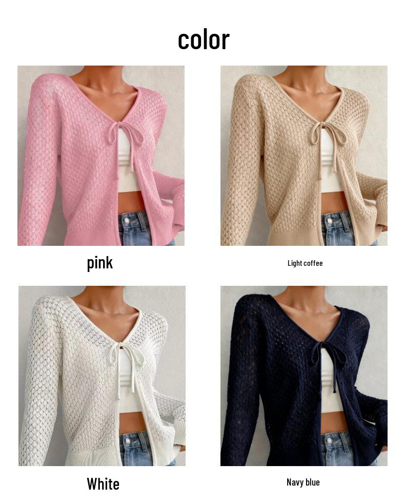 2026 Summer Hollow-Out Women's Soft Knit Cover-up - European & American Loose Long Sleeve Style