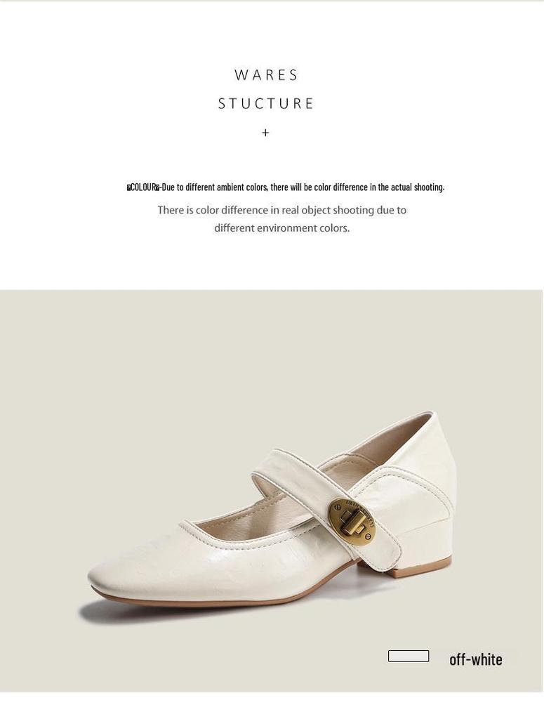 BEIJIANI 1389-1 Women's Chunky Heel Mary Janes, Square Toe, Low-Cut Ankle Strap, Spring/Autumn.