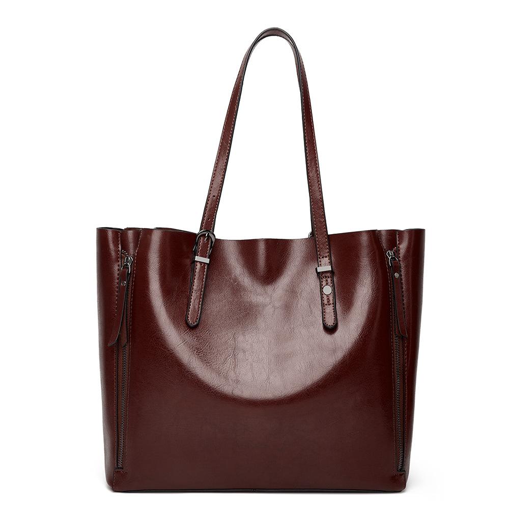 

Женская сумка через плечо из натуральной кожи, женская портативная большая сумка, масляная восковая большая сумка, повседневная женская сумка коричневый