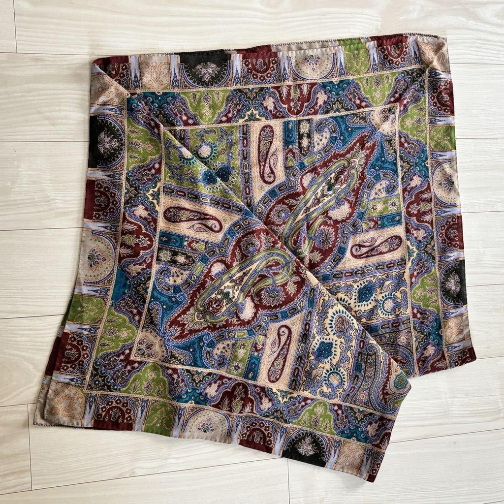 Used ETRO Etro Large Scarf Blue Brown Green Scarf Paisley Purple Silk Paisley Pattern