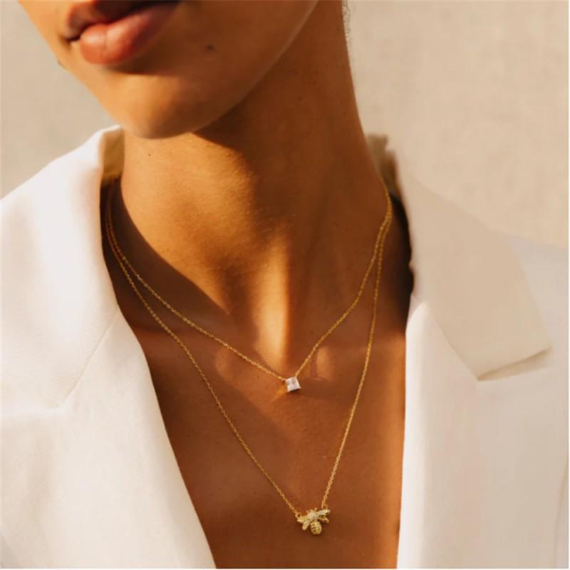 Minimalist Square CZ Pendant Necklace Women Sterling O-Chain Elegant Clavicle Jewelry