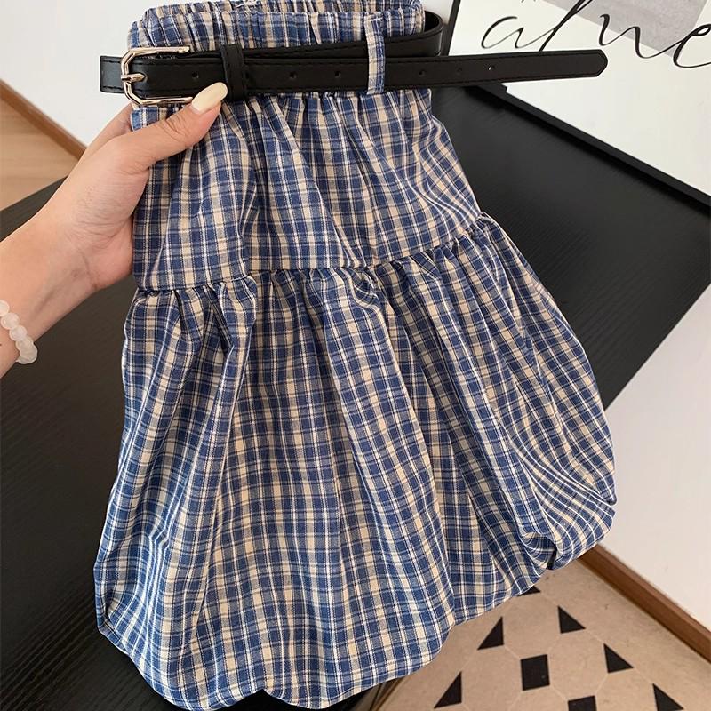 Women's Blue Plaid Mini Skirt: A-Line High Waist, Slim Fit