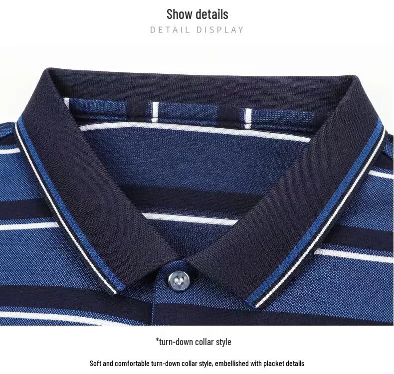 ROMON Men's Long-Sleeve Striped Polo Shirt for Seniors