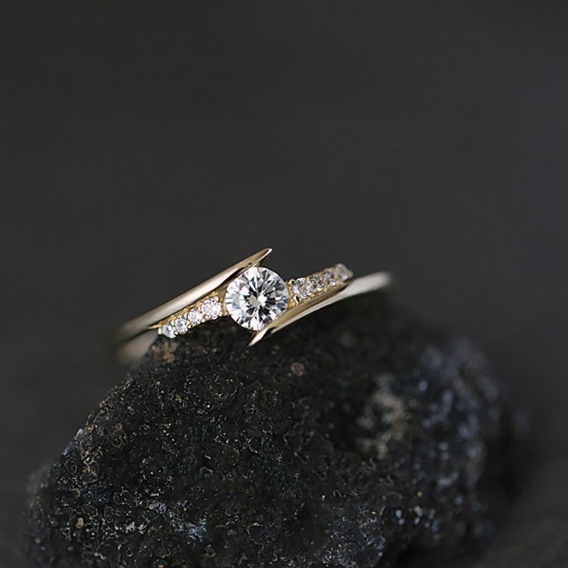 Bague Ouverte Coréenne Élégante en Argent 925 Blanc - Bague de Phalange Rose Empilable de Luxe Léger pour Femme