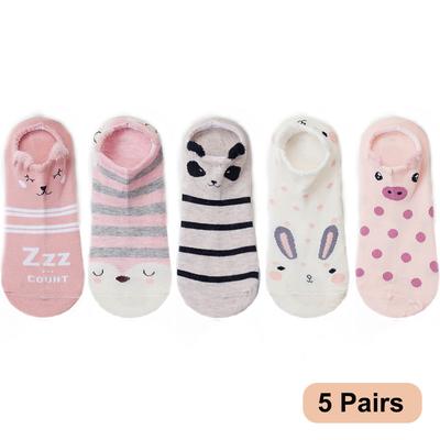 5 Pairs Women Cotton Socks Stereoscopic Cute Animal Female Kawaii Cat With Dog Summer Short Socks Women Casual Soft Funny Socks