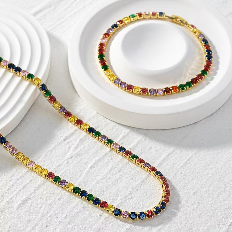 Bunte Zirkon Hip Hop Halskette: Einreihige Kristallkette Modeschmuck für Damen