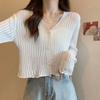 Ice Silk Sun Protection Cardigan Women's Summer Thin Long Sleeve Outer Cover Up French Knit Hollow Out Top Short Coat