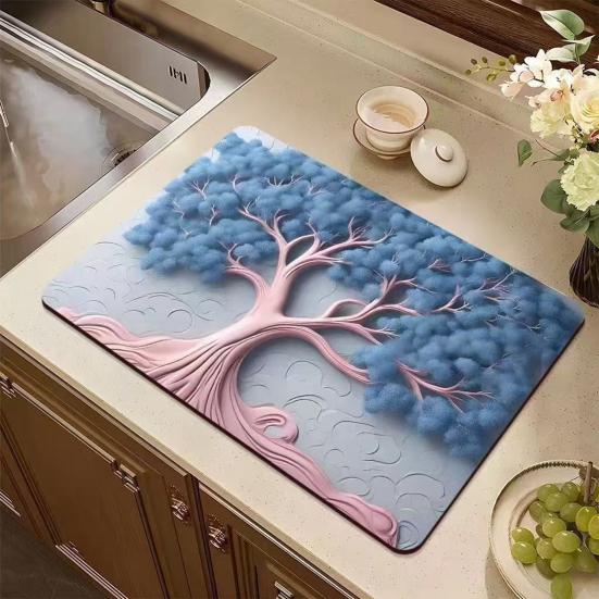Floral Dish Drying Mat Absorbent Kitchen Drying Mat Reusable Washable Dish Drying Pad Non-slip