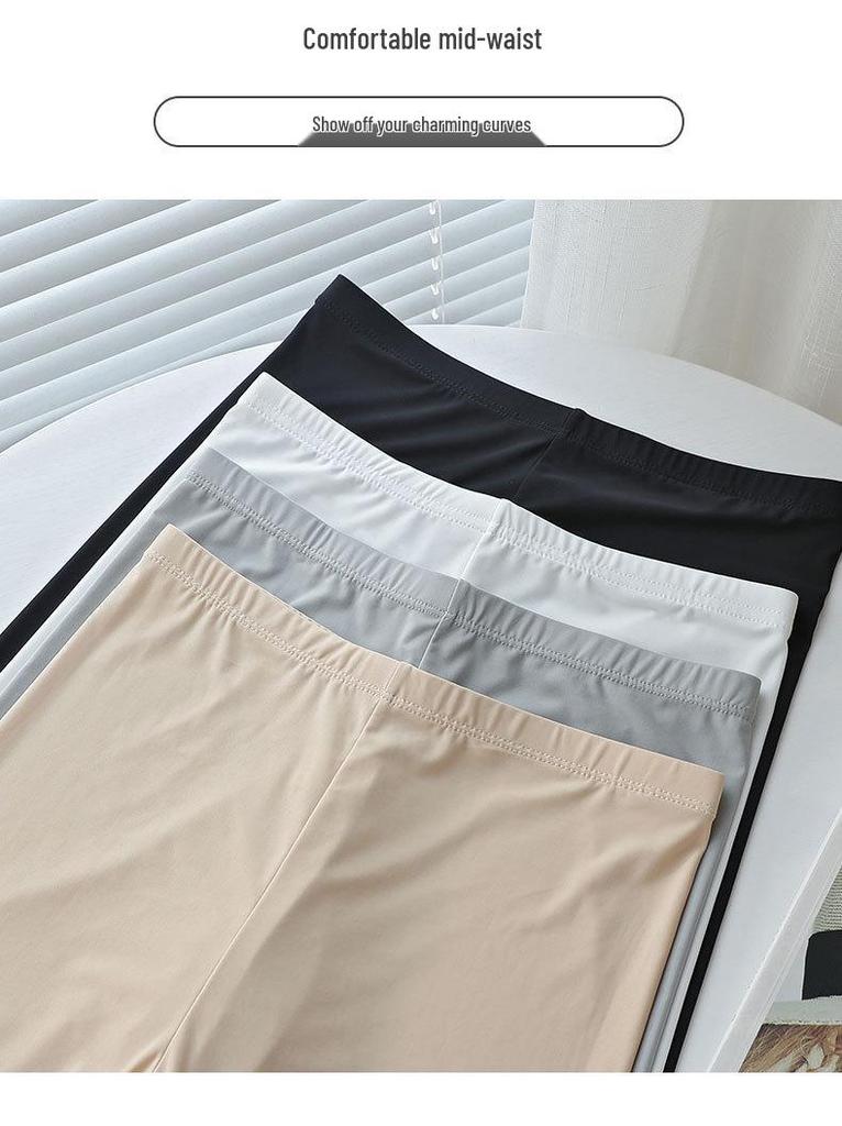Women's Ice Silk Safety Shorts: Anti-Exposure, Non-Rolling Edge, Summer Thin, Two-in-One Extended Five-Point Base Layer.