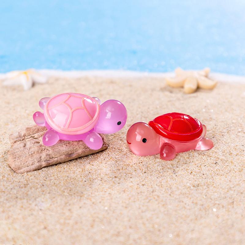 1Pc 1.77" Glow In Dark Sea Turtle Figurines Resin Glow Animal Miniature Figurines Ocean Theme Diy Home Garden Decoration