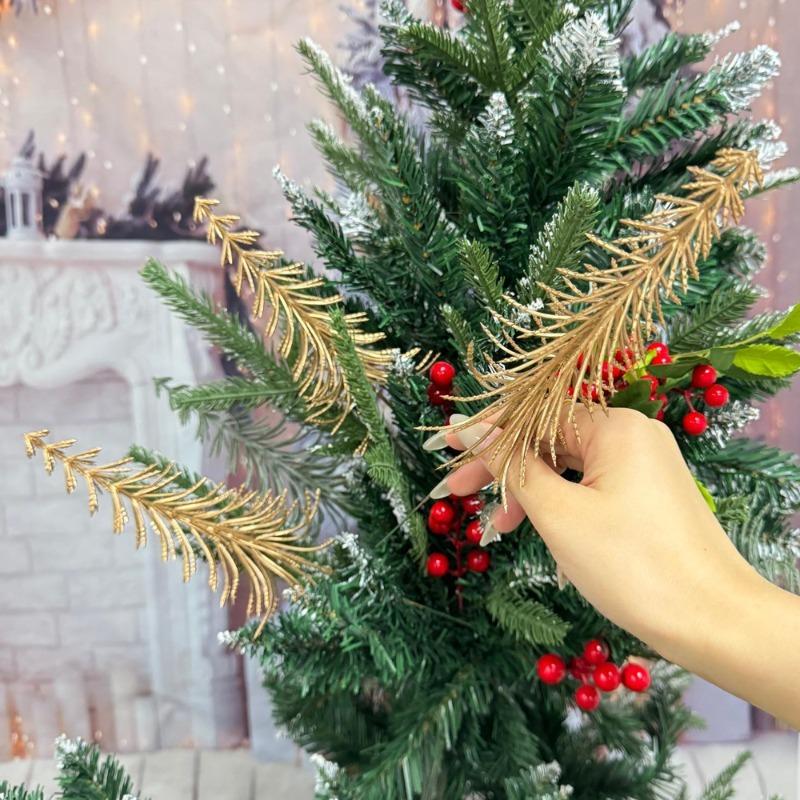 6/36pcs Christmas Snow Pine Branch Artificial Pine Needles Fake Plant Xmas Tree Garland Decoration DIY Home New Year Gifts Decor