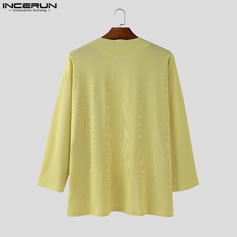 INCERUN Oversized Men Batwing Sleeve Open Front Texture Casual Kimono Cardigan Tops