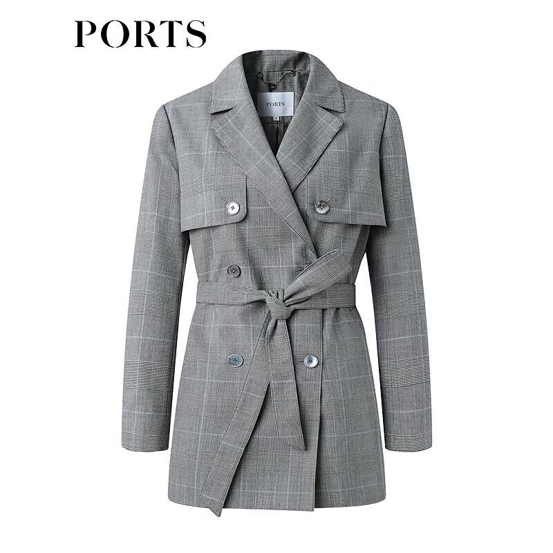 PORTS Women's Classic Plaid Belted Trench Coat