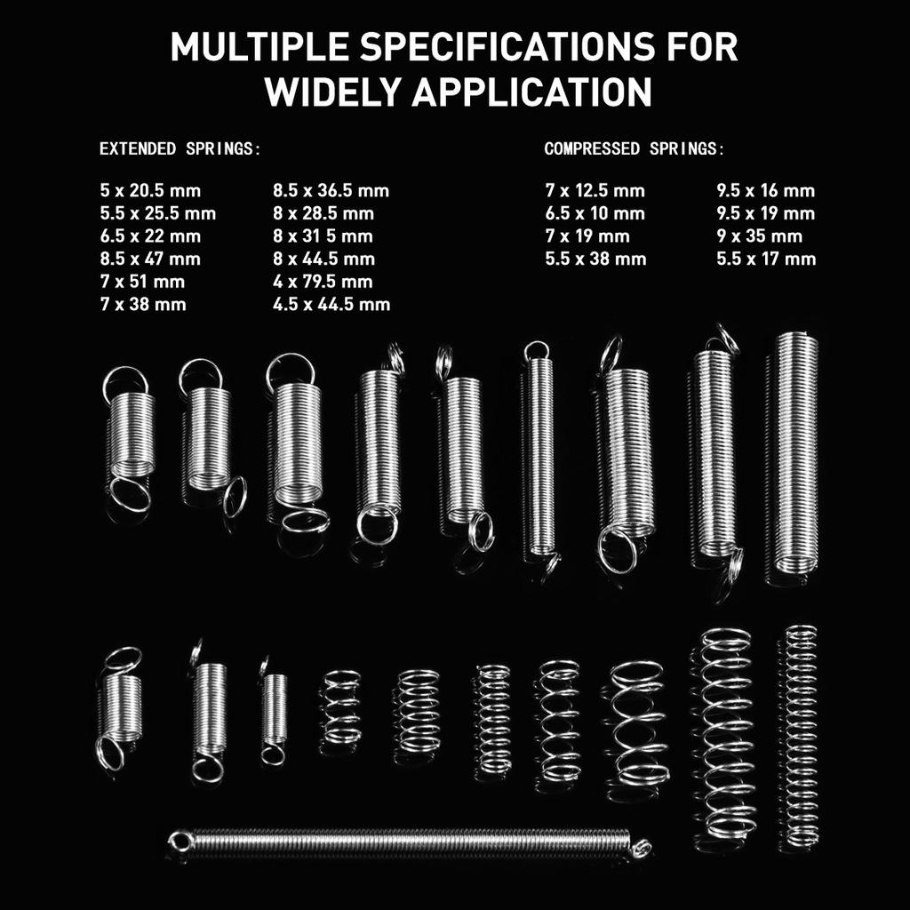 200Pcs Spring Assortment Spiral Galvanized Extension Springs for Automotive Appliances Electronics Tools Replacement Parts