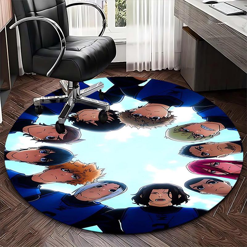 1 Stück Haikyuu Karasuno High Volleyball Team Runder Teppich, Bürostuhlmatte, Rutschfester Teppich, Saisonales Geschenk, Geeignet für Heimdekoration, Wohnzimmer