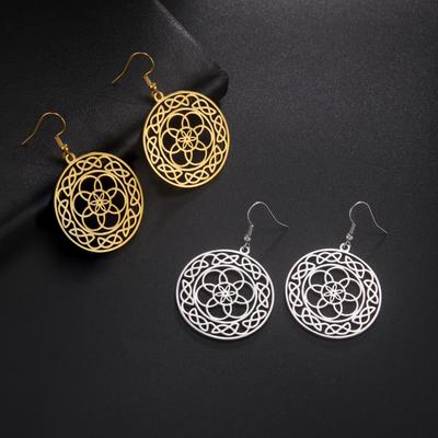 Kolczyki Geometria Święta Kwiat Życia Kolczyki wiszące Mandala ze Stali Nierdzewnej dla Kobiet Amulet Ochrony Nadprzyrodzonej Biżuteria